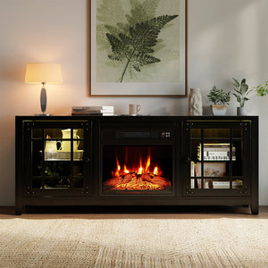 58 inches Fireplace TV Stand with LED Lights and 18 inches Electric Fireplace-Black view 3