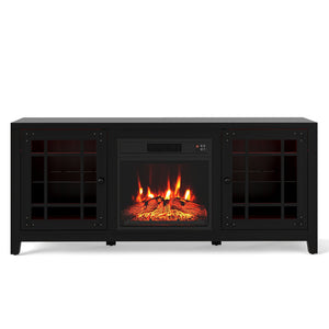 58 inches Fireplace TV Stand with LED Lights and 18 inches Electric Fireplace-Black view 4