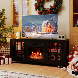58 inches Fireplace TV Stand with LED Lights and 18 inches Electric Fireplace-Black view 6