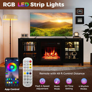 58 inches Fireplace TV Stand with LED Lights and 18 inches Electric Fireplace-Black view 7