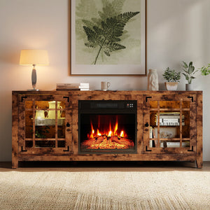 58 inches Fireplace TV Stand with LED Lights and 18 inches Electric Fireplace-Rustic Brown view 3