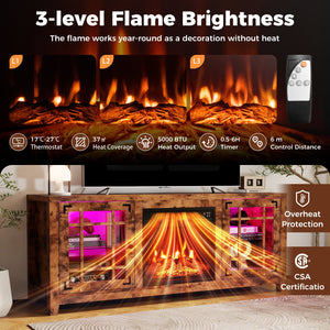58 inches Fireplace TV Stand with LED Lights and 18 inches Electric Fireplace-Rustic Brown view 8