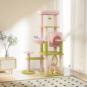 58 Inch Tall Multi-Level Cat Tree Aesthetic Floral Kitten Tower-Pink view 2