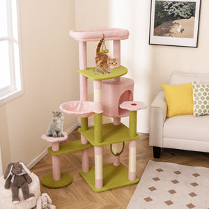 58 Inch Tall Multi-Level Cat Tree Aesthetic Floral Kitten Tower-Pink view 3