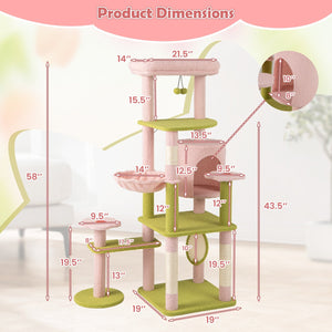 58 Inch Tall Multi-Level Cat Tree Aesthetic Floral Kitten Tower-Pink view 5
