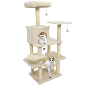 58 inches Multi-Level Cat Tree Soft Plush Cat Tower with Padded Top Perch-Beige