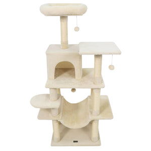58 inches Multi-Level Cat Tree Soft Plush Cat Tower with Padded Top Perch-Beige view 3
