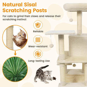 58 inches Multi-Level Cat Tree Soft Plush Cat Tower with Padded Top Perch-Beige view 5