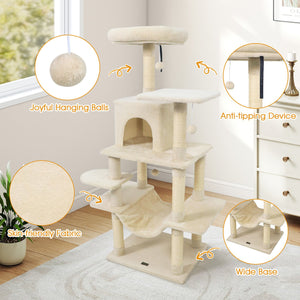 58 inches Multi-Level Cat Tree Soft Plush Cat Tower with Padded Top Perch-Beige view 8