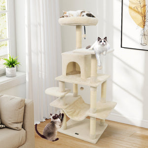 58 inches Multi-Level Cat Tree Soft Plush Cat Tower with Padded Top Perch-Beige view 9