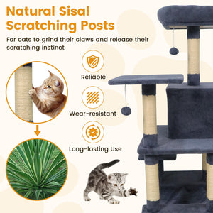 58 inches Multi-Level Cat Tree Soft Plush Cat Tower with Padded Top Perch-Grey view 6