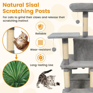 58 inches Multi-Level Cat Tree Soft Plush Cat Tower with Padded Top Perch-Light Gray view 6
