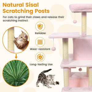 58 inches Multi-Level Cat Tree Soft Plush Cat Tower with Padded Top Perch-Pink view 6