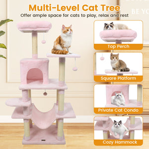58 inches Multi-Level Cat Tree Soft Plush Cat Tower with Padded Top Perch-Pink view 7