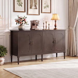 58 inches Vintage Buffet Cabinet with Pine Wood Legs and Adjustable Shelves for Kitchen-Brown view 2