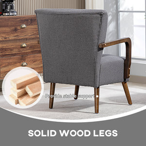 Accent Chair with Wooden Legs, Linen Fabric Armchair with Thick Padding, Comfy Chair for Living Room, Dark Grey
