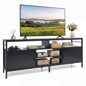 58 Inch Industrial TV Stand with Cabinets and Adjustable Shelf for TVs up to 65 Inch-Black view 4