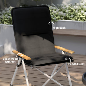 Camping Chairs 2 Pack, Portable Folding Camp Chair with Padded Seat and Bag, Outdoor High Back Recliner, Black