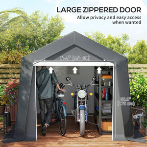 7' x 12' Outdoor Storage Shed Portable Garage with Roll-up Door for Motorcycle, Bike, Garden Tools, Beige – view 26