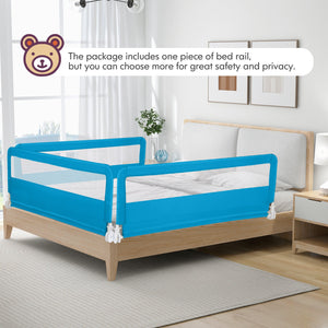59 Inch Extra Long Folding Breathable Baby Children Toddlers Bed Rail Guard with Safety Strap-Blue view 3