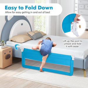 59 Inch Extra Long Folding Breathable Baby Children Toddlers Bed Rail Guard with Safety Strap-Blue view 6