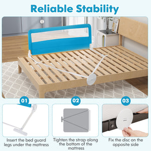 59 Inch Extra Long Folding Breathable Baby Children Toddlers Bed Rail Guard with Safety Strap-Blue view 7