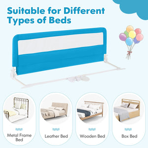 59 Inch Extra Long Folding Breathable Baby Children Toddlers Bed Rail Guard with Safety Strap-Blue view 9