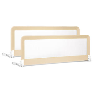 59 Inch Extra Long Folding Breathable Baby Children Toddlers Bed Rail Guard with Safety Strap-Beige view 7