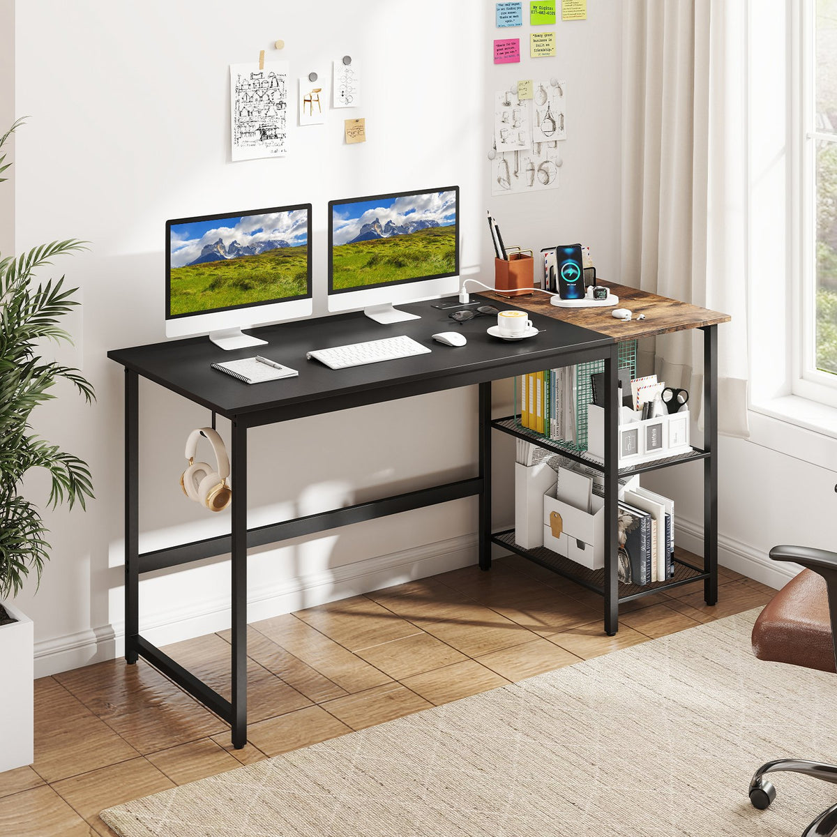 59 Inch Home Office Computer Desk with Removable Storage Shelves-Black view 2