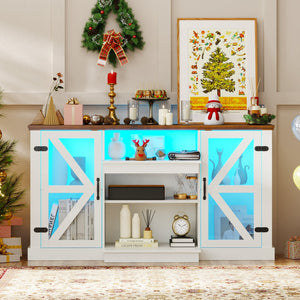 59 Inches Media Console Table with 3-Level Shelves and 22 Dynamic Modes-White view 2