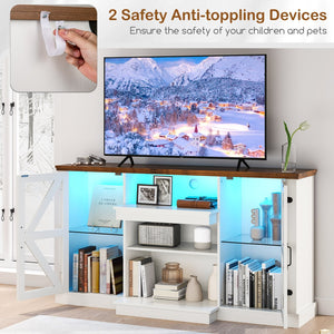 59 Inches Media Console Table with 3-Level Shelves and 22 Dynamic Modes-White view 6