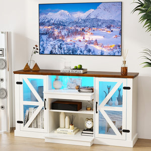 59 Inches Media Console Table with 3-Level Shelves and 22 Dynamic Modes-White view 7