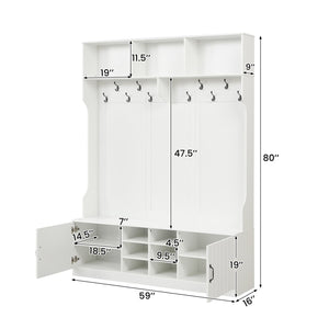 59 inches Wide 6-in-1 Hall Tree with Bench and Storage-White view 5