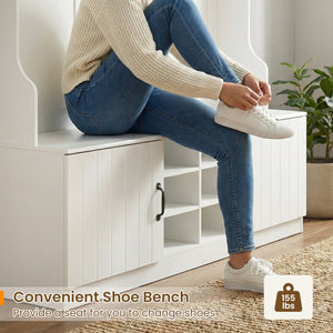 59 inches Wide 6-in-1 Hall Tree with Bench and Storage-White view 7