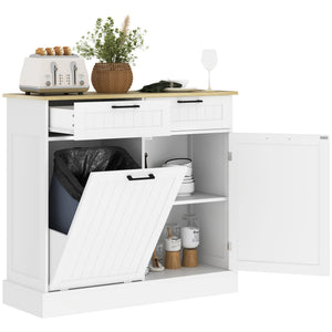 Hidden Garbage Bin Cabinet, Tilt Out Trash Cabinet w/ 2 Drawers, Freestanding Kitchen Island for Laundry – view 8