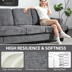 3 Seater Sofa with USB Ports & Cup Holders, Chenille-Feel Upholstered Couch for Living Room, Grey – view 5