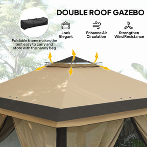 11' x 11' Pop Up Gazebo, Double Roof Foldable Height Adjustable Canopy Tent with Mesh Sidewalls – view 3