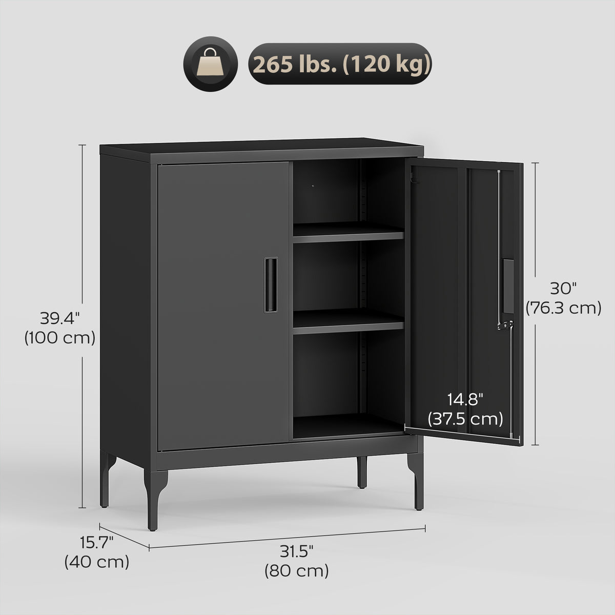 Office Storage Cabinet with Lock, Filing Cabinet with Adjustable Shelves and Doors for Home Office, Garage – view 2
