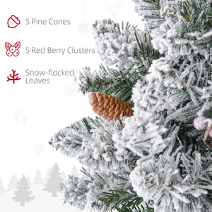 24" Christmas Front Door Wreath with Lights Flocked Christmas Wreath with Pine Cones and Berries for Windows Green