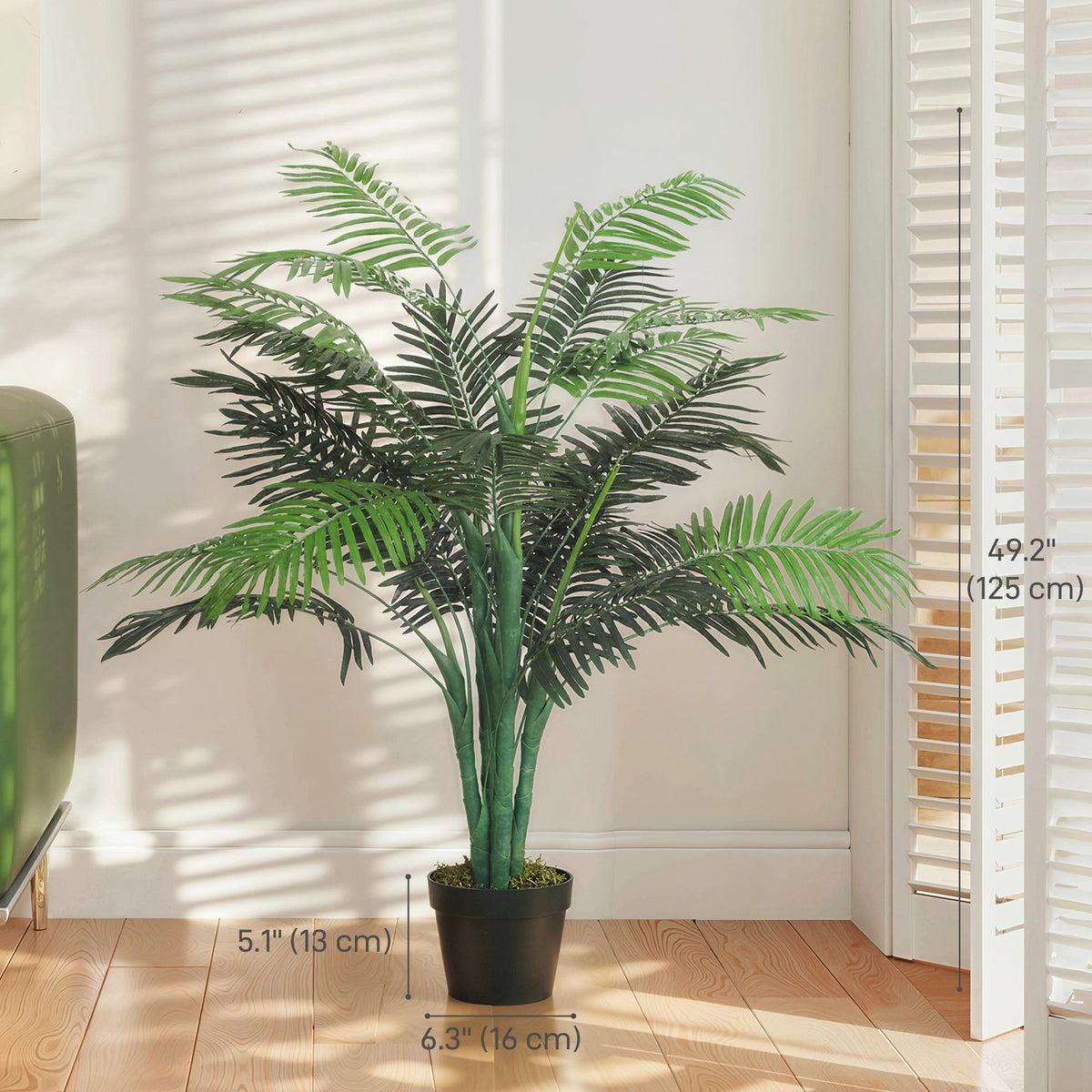 4FT Artificial Palm Tree Set of 2, Fake Tropical Tree with Lifelike Leaves, Faux Plant in Pot for Indoor Decoration, Green