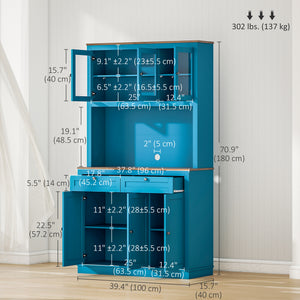 71" Pantry Cabinet with Microwave Space, Buffet with Hutch, 2 Drawers, Adjustable Shelves and Glass Doors – view 23