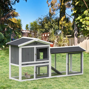 69" Wooden Rabbit Hutch Pet Playpen Bunny House Enclosure with Run Box, Slide-out Tray, Ramp – view 14