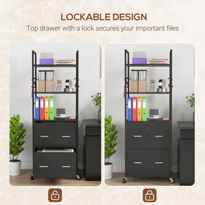 Mobile Filing Cabinet 2 Drawer File Cabinet with Key Adjustable Hanging Bar for Letter A4 and Legal Size Black