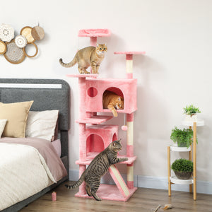 54" Cat Tree, Multi-Level Cat Tower with Scratching Posts, Cat Condos, Bed, Platforms, Ramp, Toy Ball, Beige – view 98