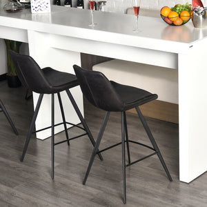 Set of 2 Microfiber Cloth Bar Stools, Multi-functional Kitchen Stools, Bar Chair with Metal Leg Padded Cushion Seat for Dining, Black