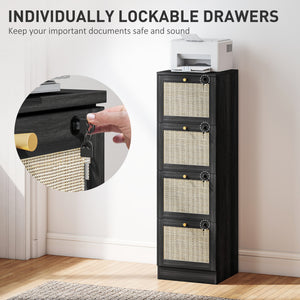 2 Drawer Filing Cabinet with Lock, Boho File Cabinet for A4 Letter Size Files with Decorative Rattan – view 33