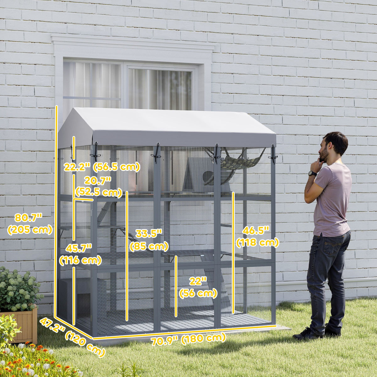 81"H Catio Outdoor with Floor to Prevent Escaping & Easy Cleaning, for 2-4 Cats Kittens, Grey – view 2