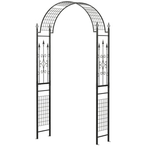 7.5 ft Steel Garden Arch, Outdoor Trellis Arbor with Scrollwork for Climbing Plants, Wedding Arch, Black