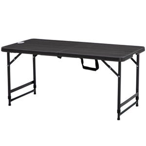 Foldable Patio Dining Table for 4, Height Adjustable Outdoor Table for Garden Lawn Backyard, Dark Grey