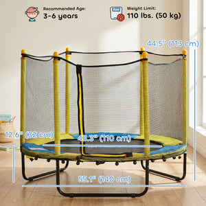 Qaba 4.6FT Trampoline for Kids with Enclosure Net for Ages 3-6, Indoor Outdoor Use